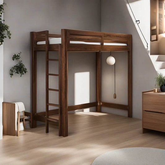 Alaire Wooden Loft Bed Frame (Dark Cherry) Singapore