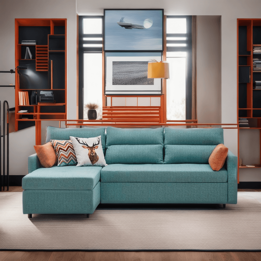 Alice L-Shaped Blue Storage Sofa Bed Singapore