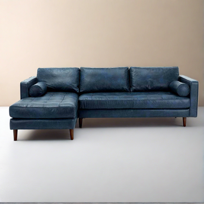 Jamus L-Shape Blue Faux Leather Sofa