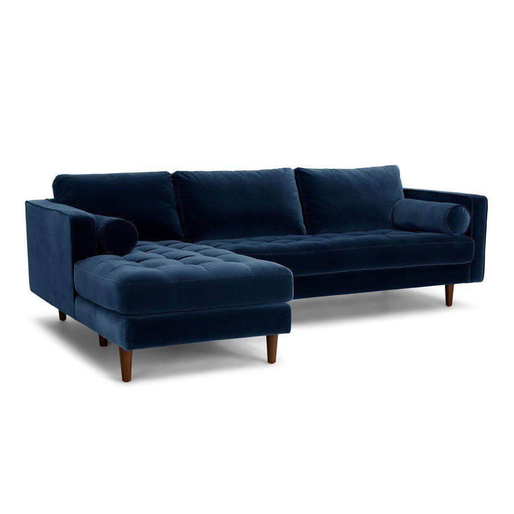 Ashla L-Shape Blue Velvet Fabric Sofa Singapore