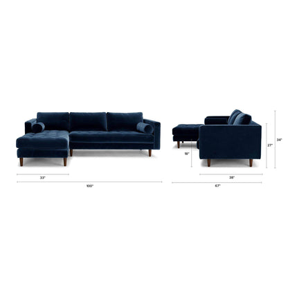 Ashla L-Shape Blue Velvet Fabric Sofa Singapore