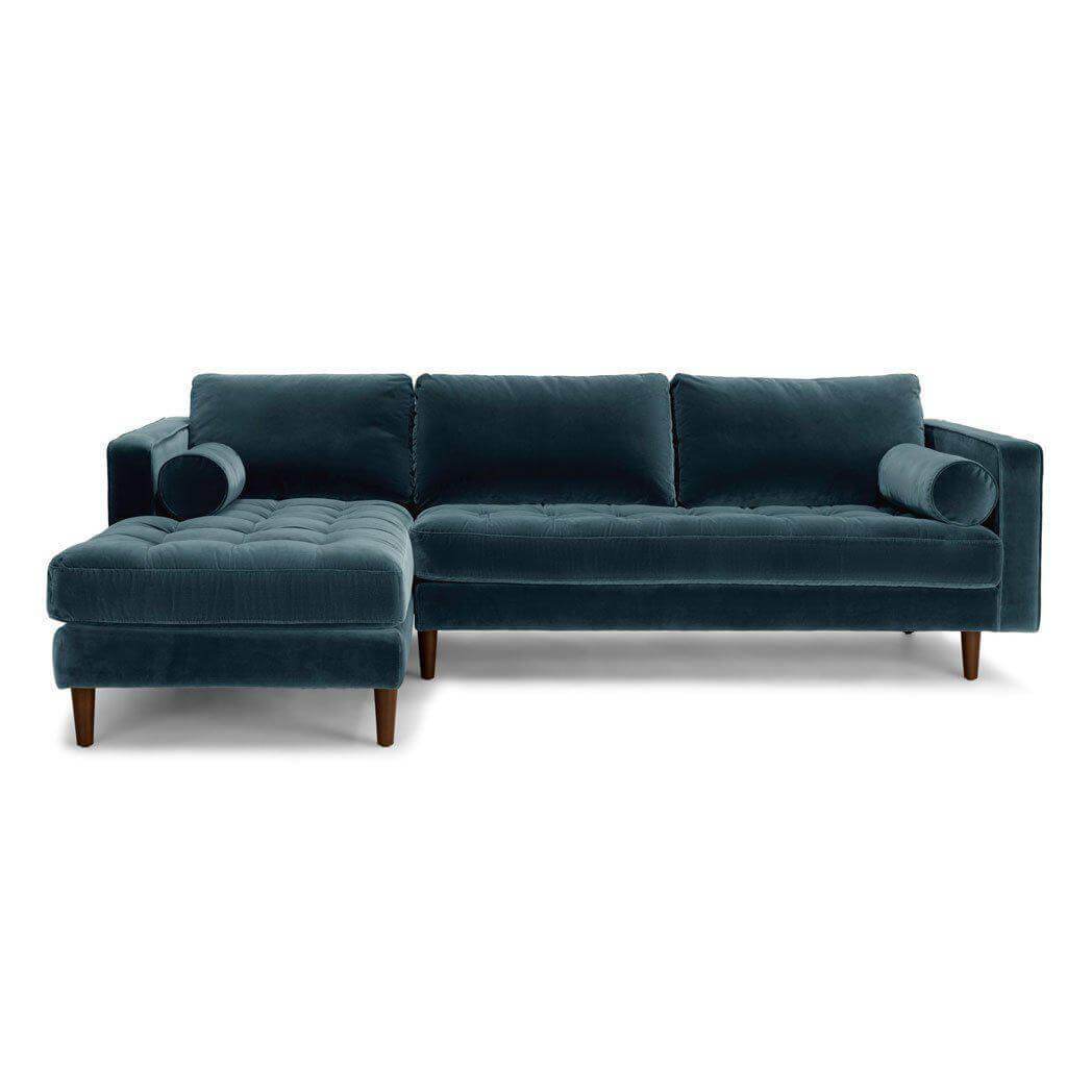 Ashla L-Shape Petrol Velvet Fabric Sofa Singapore