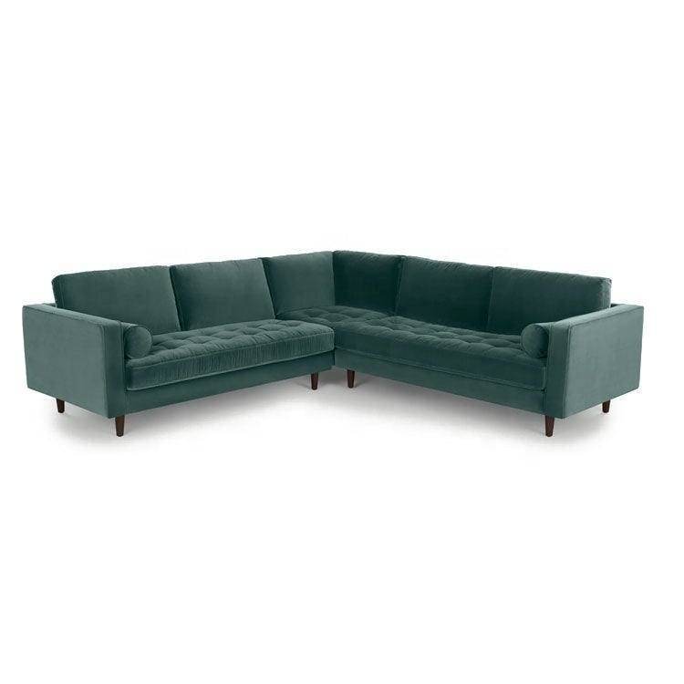 Ashla Petrol Velvet Fabric Sectional Sofa Singapore