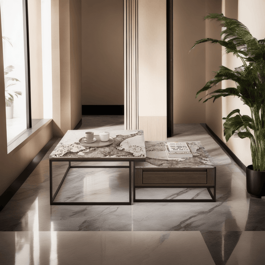 Azeriel Glossy Sintered Stone Square Nesting Coffee Table Singapore