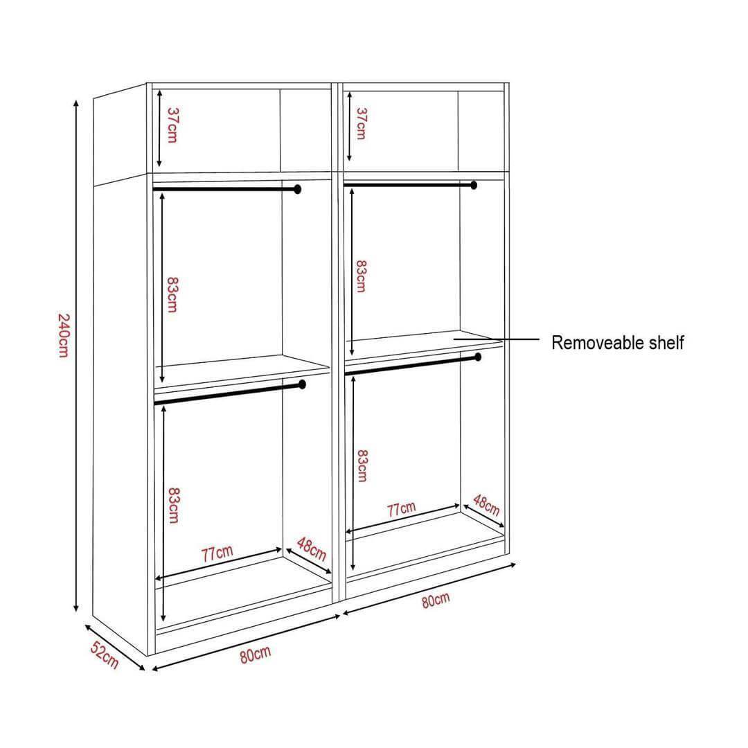 Borese Mirror 4 Open Door Wardrobe with Top Singapore