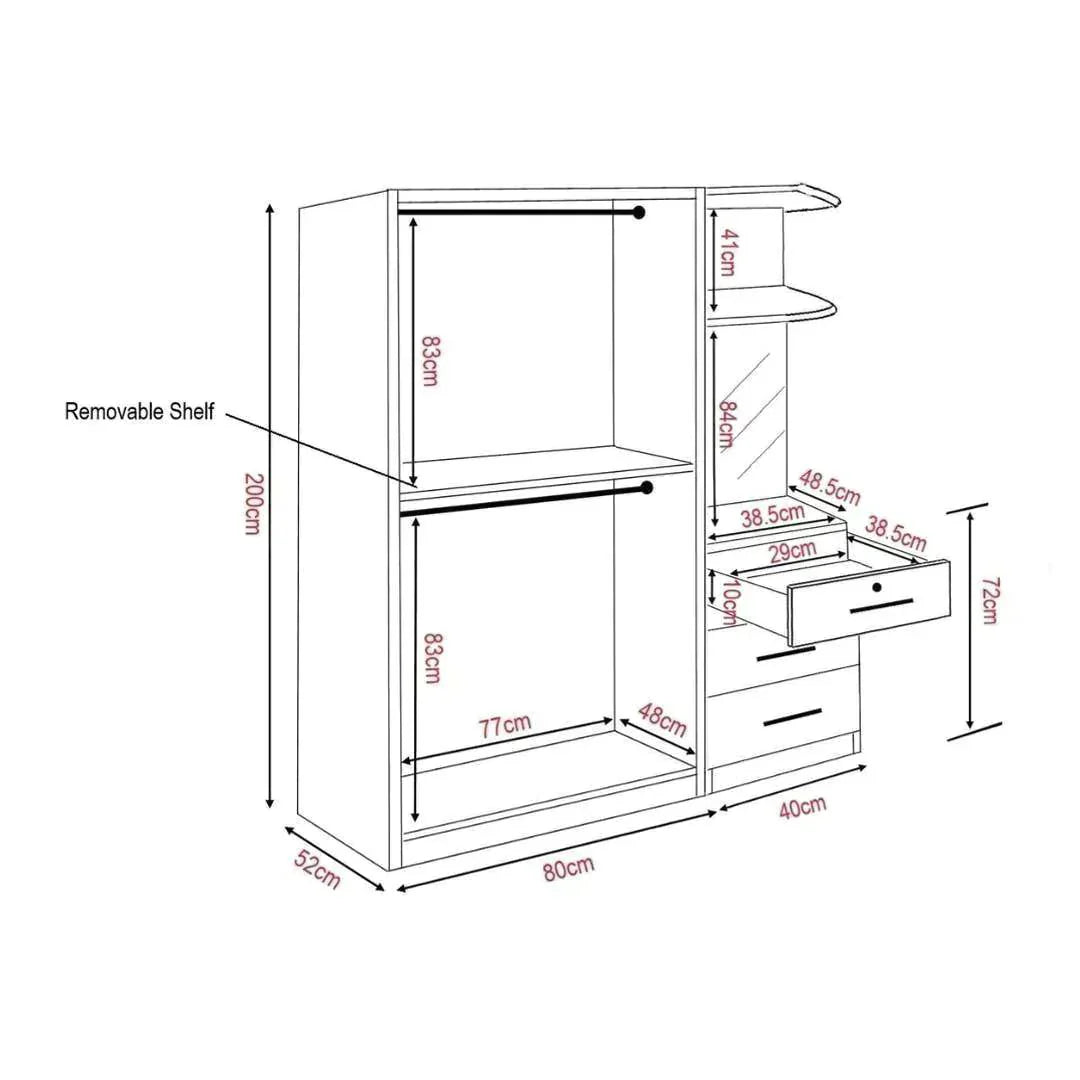 Brastow Mirror 2 Open Door Wardrobe with Drawer Singapore