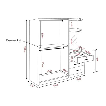 Brastow Mirror 2 Open Door Wardrobe with Drawer Singapore