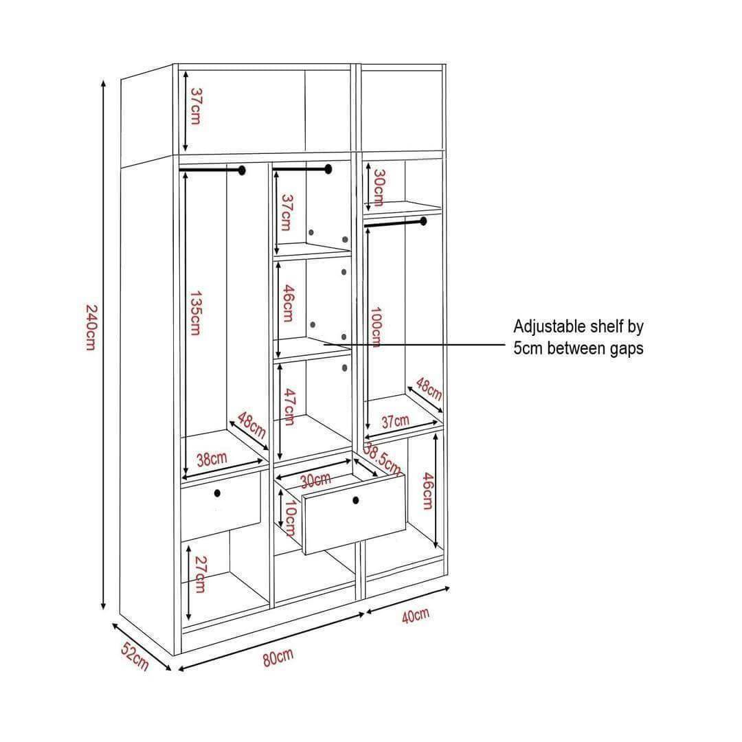 Darragh Mirror 3 Open Door Wardrobe with Top Singapore