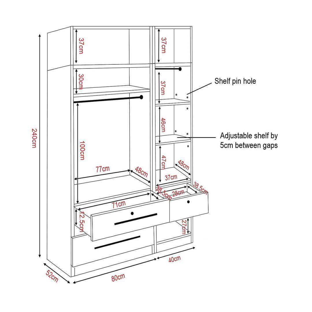 Deverac 3 Open Door Wardrobe with Drawers & Top Singapore