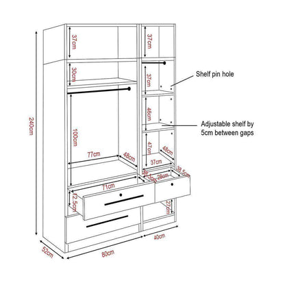 Deverac 3 Open Door Wardrobe with Drawers & Top Singapore