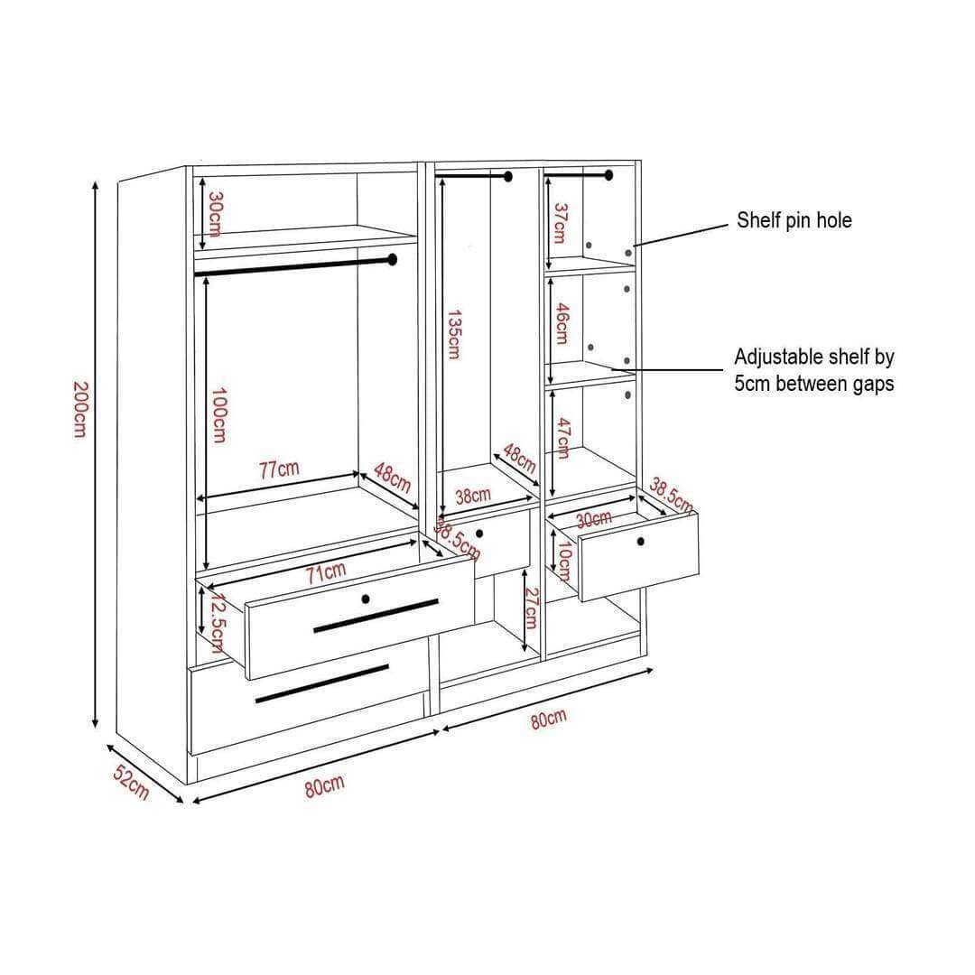 Deverac 4 Open Door Wardrobe with Drawers Singapore