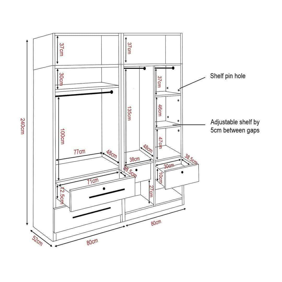 Deverac 4 Open Door Wardrobe with Drawers with Top Singapore