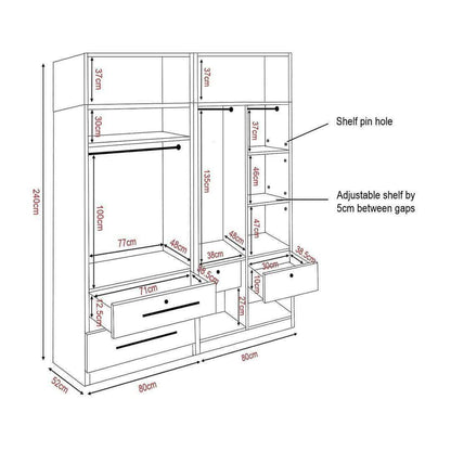 Deverac 4 Open Door Wardrobe with Drawers with Top Singapore