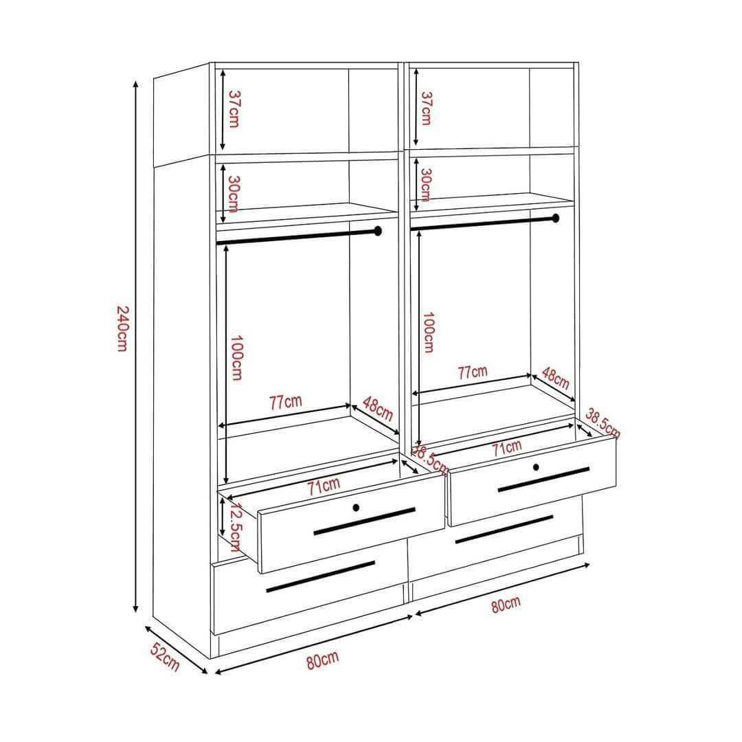 Deverac II 4 Open Door Wardrobe with Drawers & Top Singapore