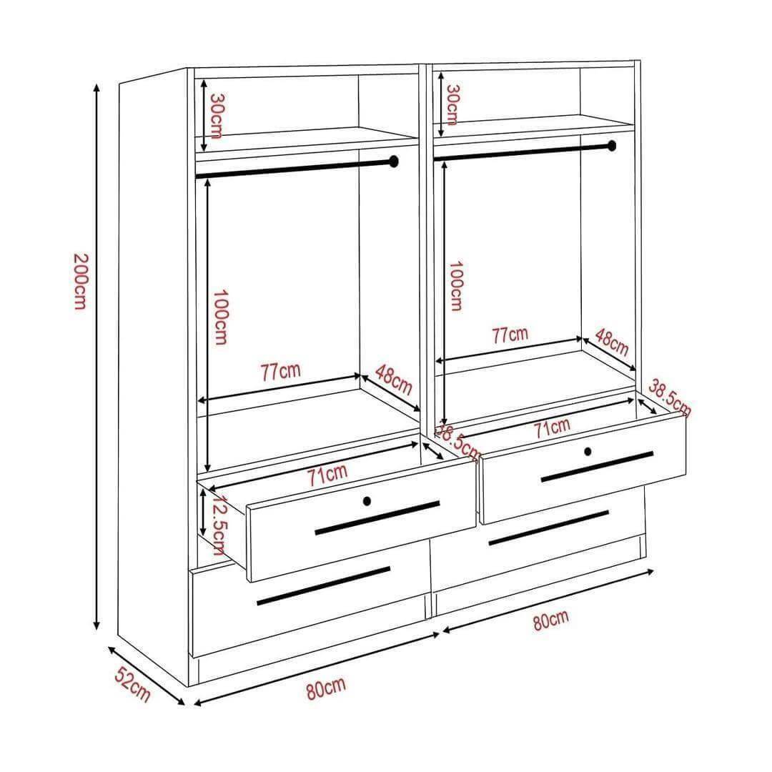 Deverac II 4 Open Door Wardrobe with Drawers Singapore