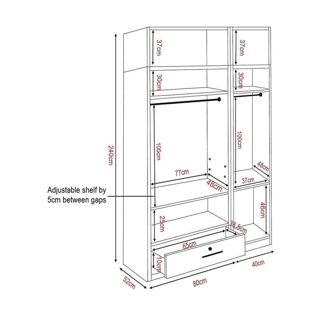 Deverel II 3 Open Door Wardrobe with Top Singapore