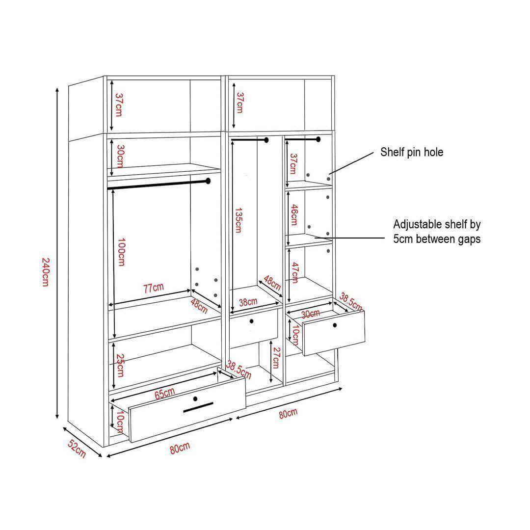 Deverel Mirror 4 Open Door Wardrobe with Top Singapore