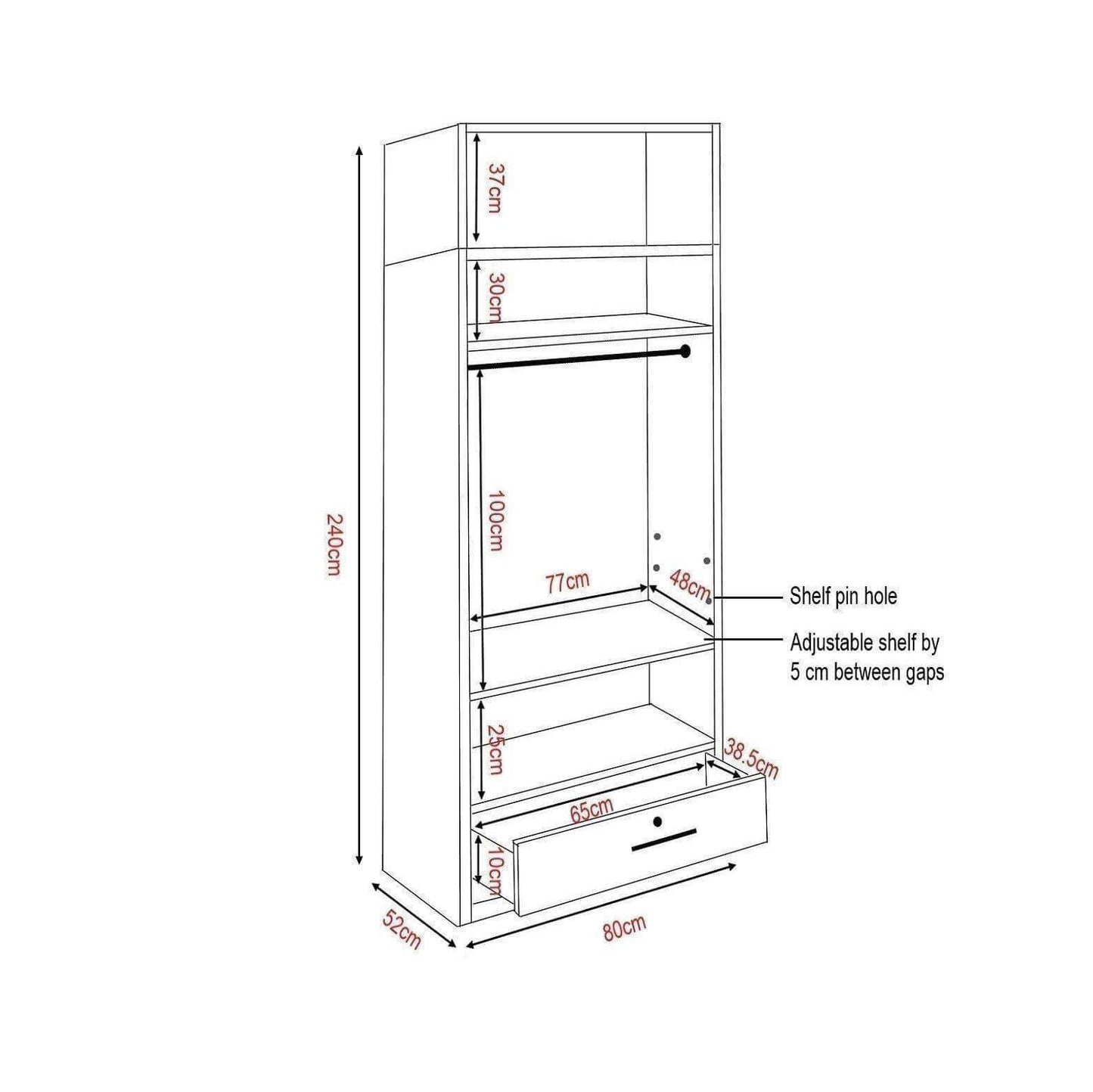 Deverel Mirror Open Door Wardrobe with Top Singapore