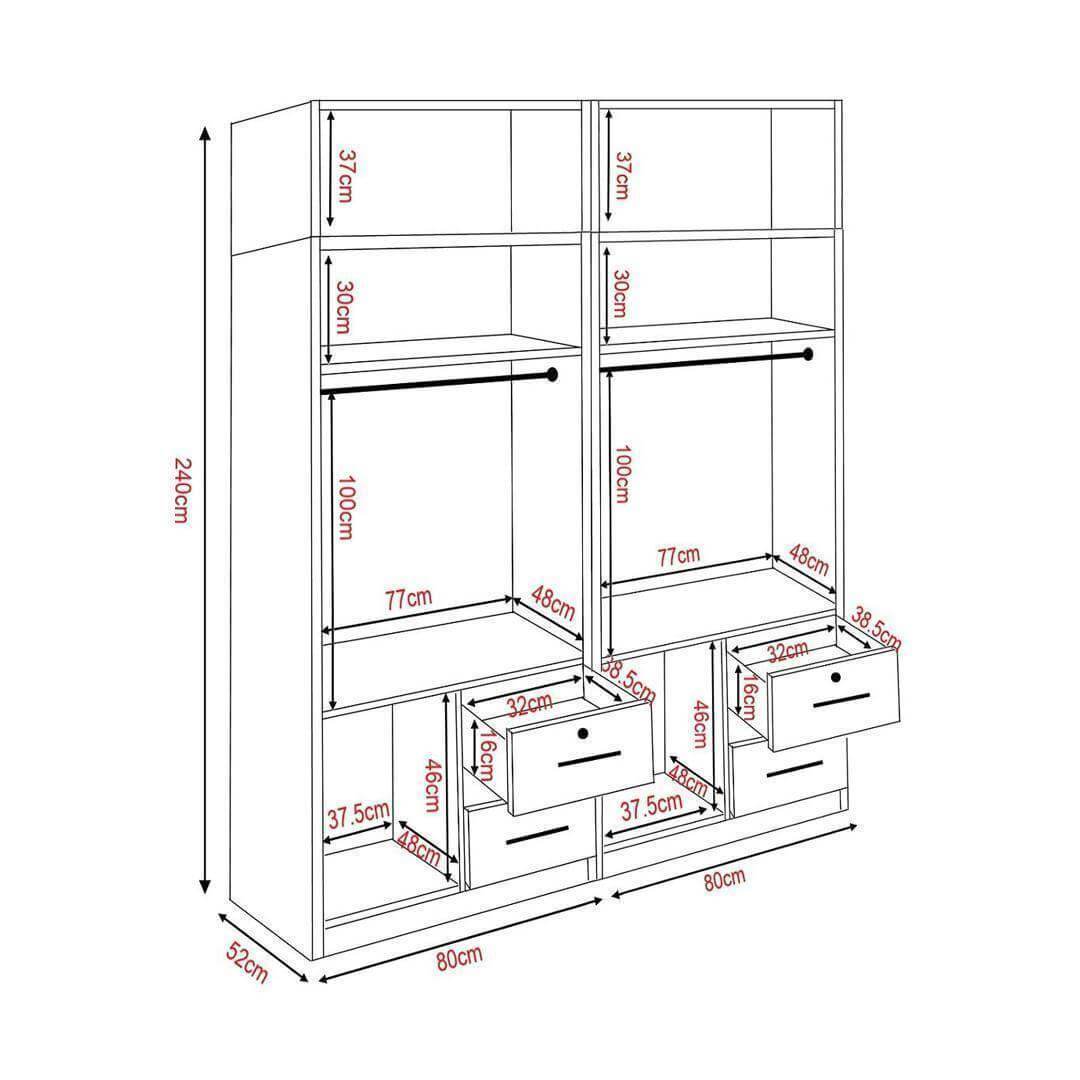 Deverell II 4 Open Door Wardrobe with Drawers & Top Singapore