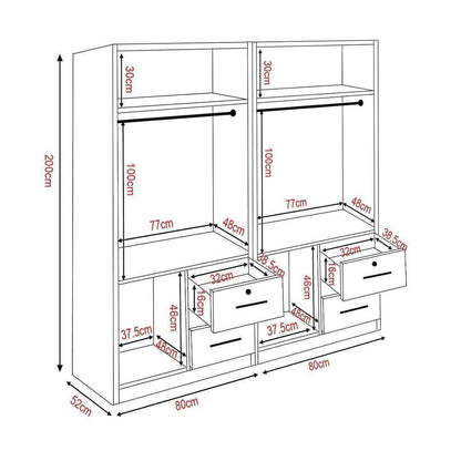 Deverell II 4 Open Door Wardrobe with Drawers Singapore