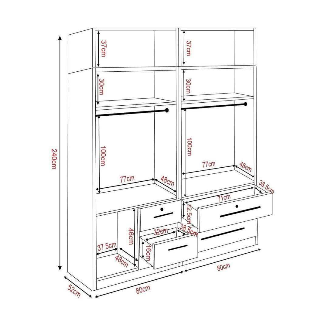 Deverell III 4 Open Door Wardrobe with Drawers & Top Singapore