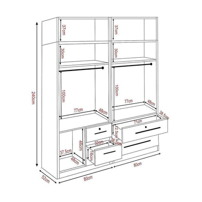 Deverell III 4 Open Door Wardrobe with Drawers & Top Singapore