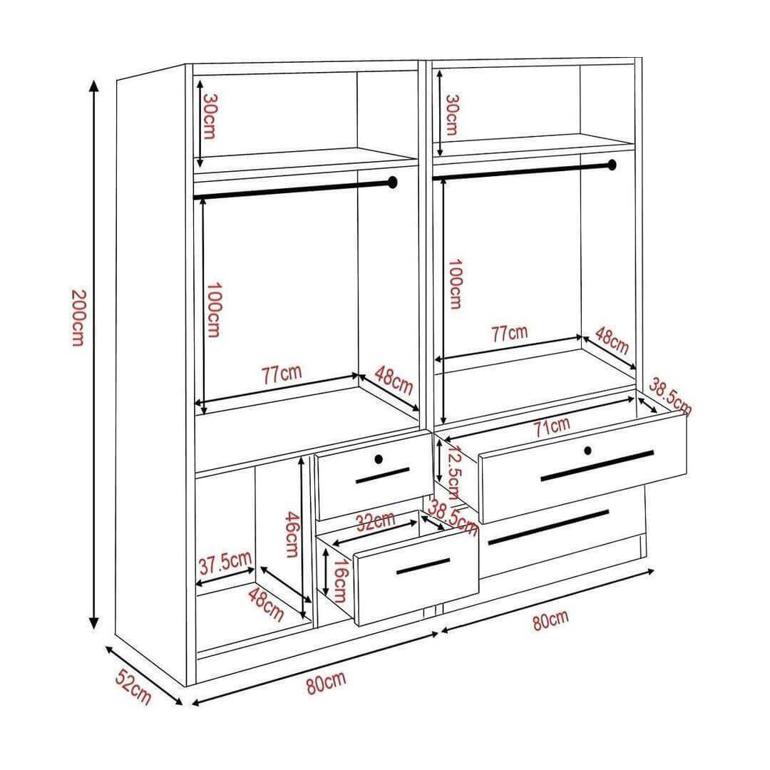 Deverell III 4 Open Door Wardrobe with Drawers Singapore