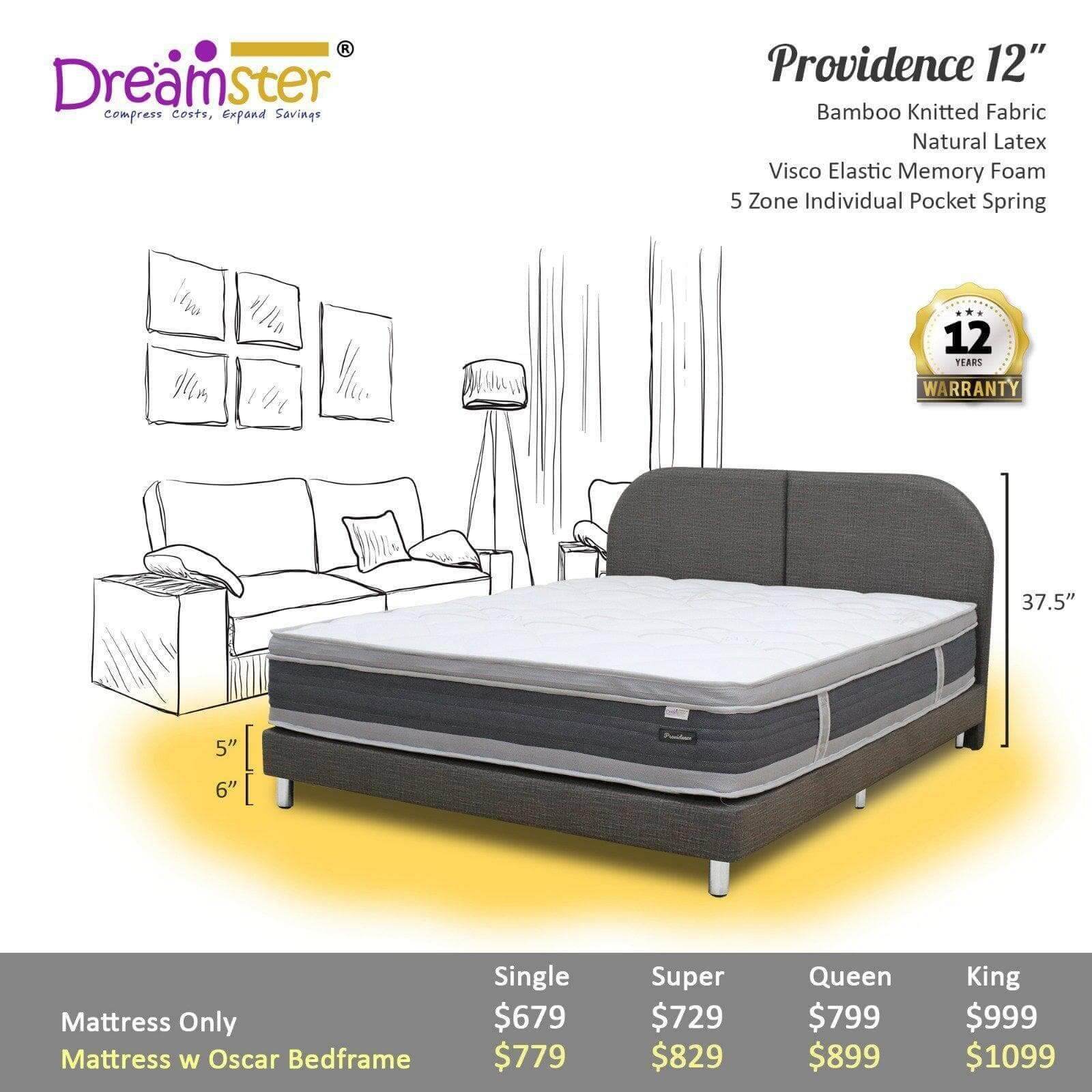 Dreamster Providence Pocketed Spring Mattress + Bed Frame Singapore