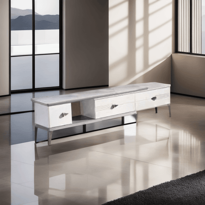 Etta II Extendable TV Console with Glossy White Jade Stone Top Singapore