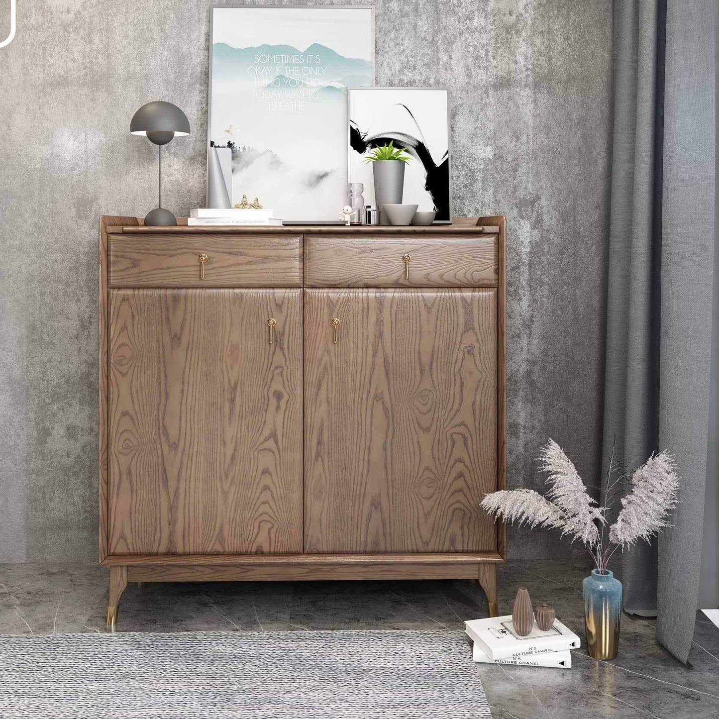 Finley Ash Wood Shoe Cabinet Singapore