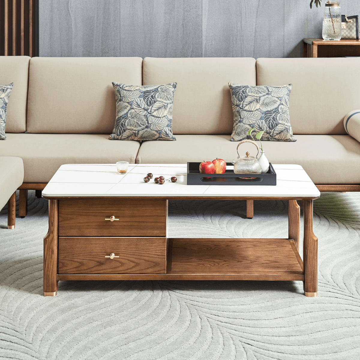 Frida Ash Wood Coffee Table with Sintered Stone Top Singapore