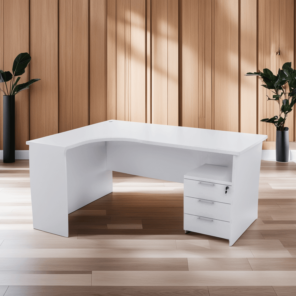 Guinevere L Shape Study Table with Mobile Pedestal Singapore