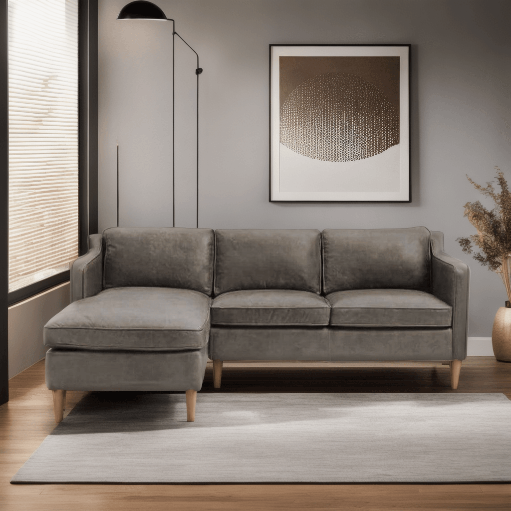 Jermaine L-shaped Grey Faux Leather Sofa Singapore