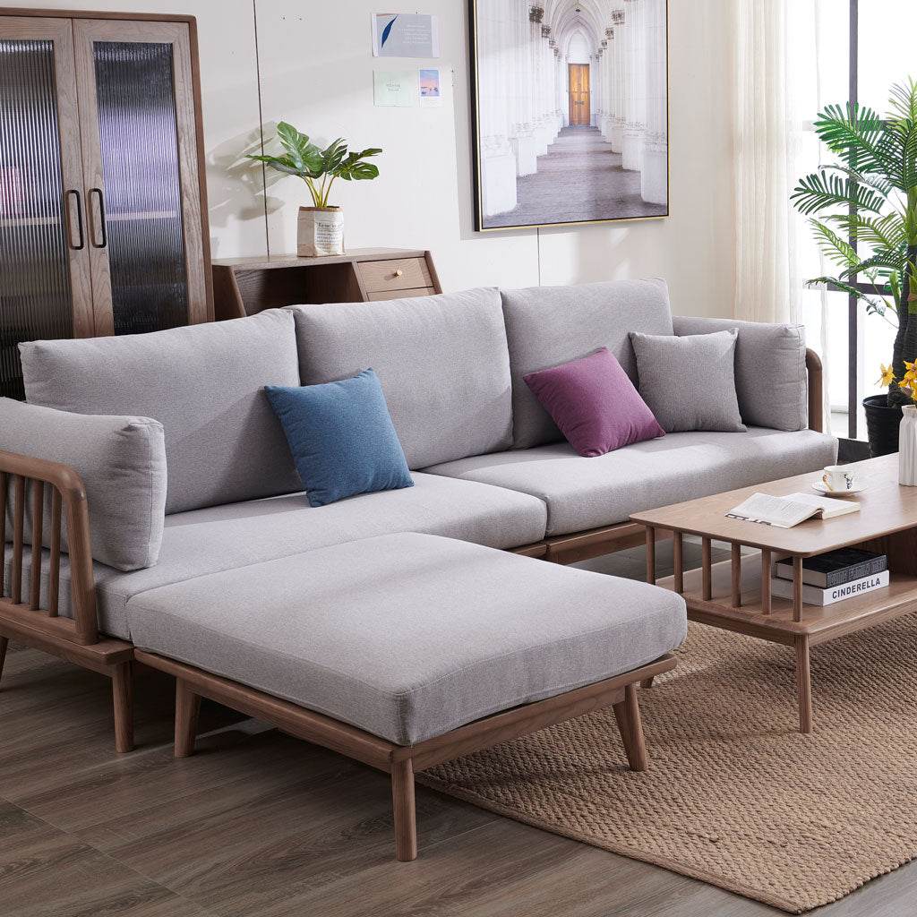 Koji American Walnut Wooden Sofa (4 Seater + Ottoman) Singapore