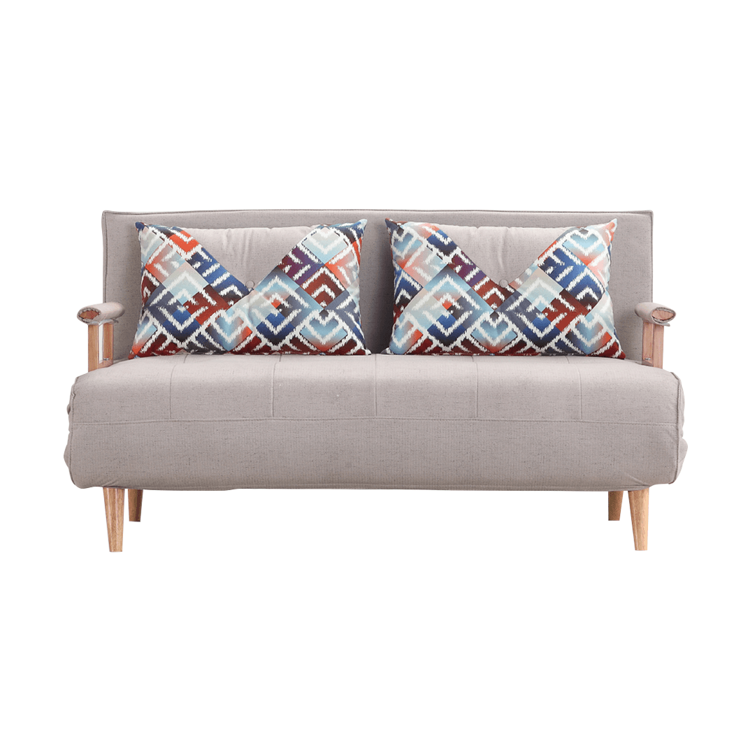 Lisette Leathaire Sofa Bed with Wooden Armrest in Light Grey Singapore