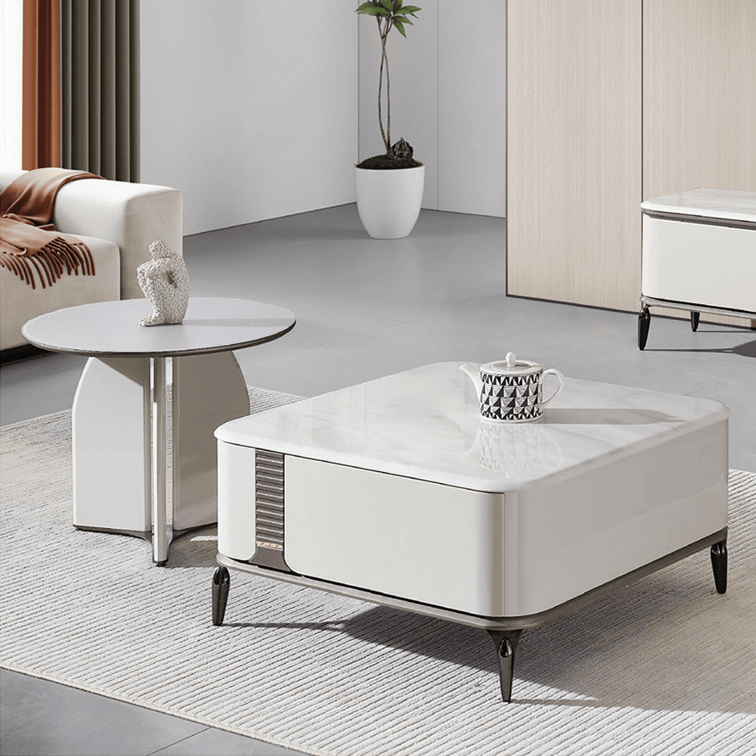 Lucille Nesting Coffee Table with Marble and Tempered Glass Top in White Singapore